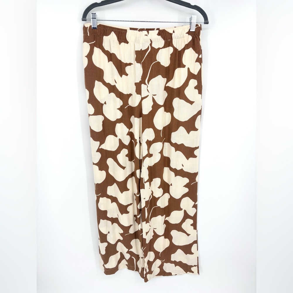Sincerely Jules Wide Leg Pants Linen Blend Large Abstract Floral Giraffe Print